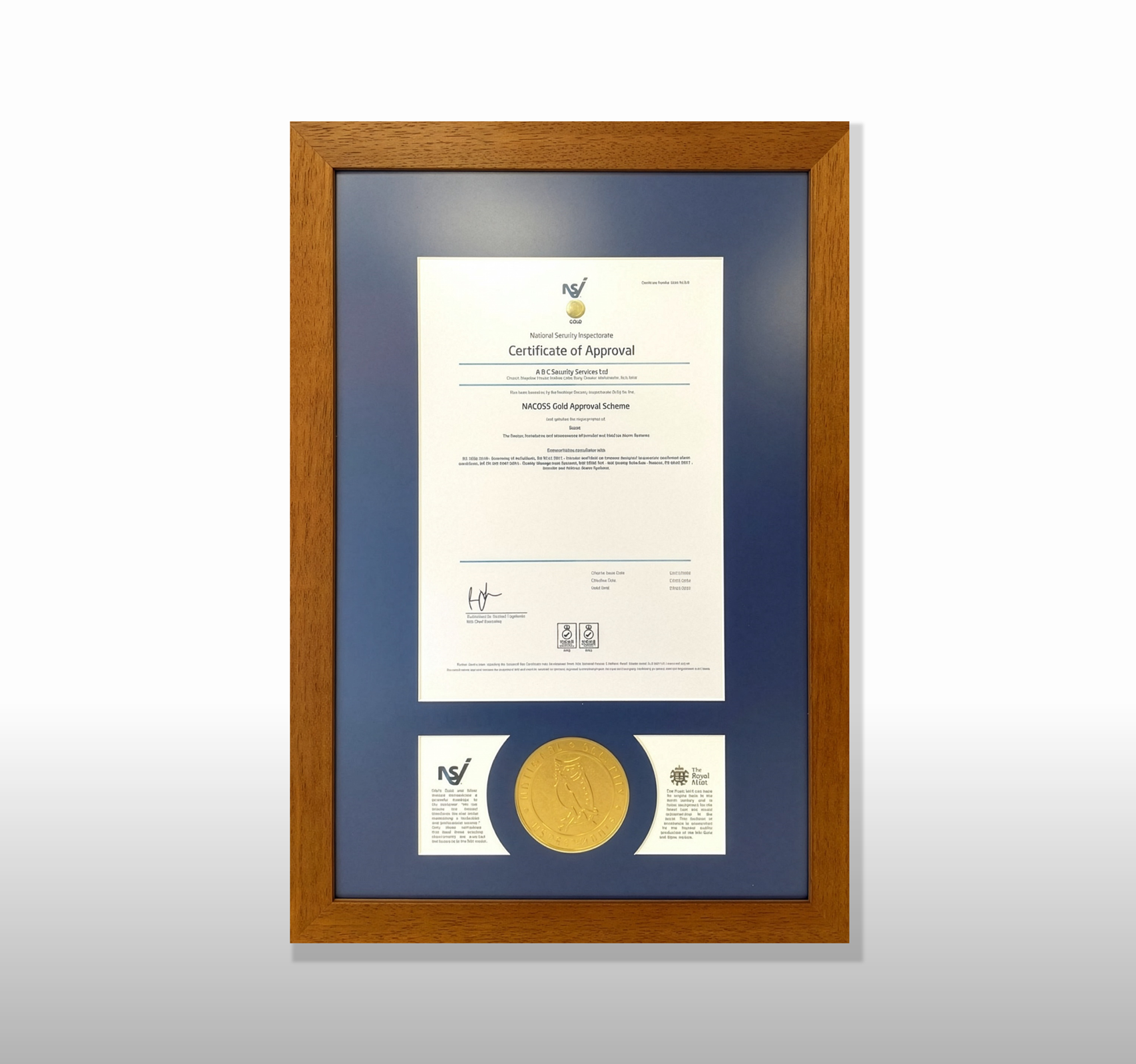 Certifcate and medal framed example